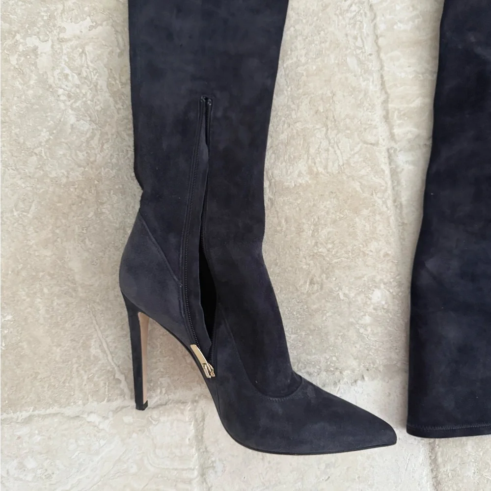 Sergio Rossi stiletto suede boots thigh high EUC